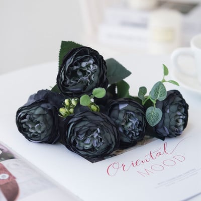 Flori artificiale Bujor de mătase roșie Trandafiri Vaze pentru decorațiuni interioare Buchet de mireasă Accesorii de nuntă Artizanat Cadouri DIY Plante false roz