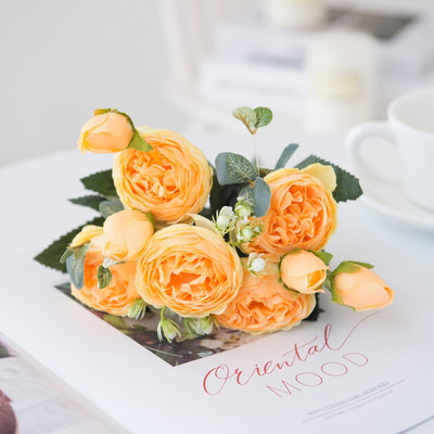 Flori artificiale Bujor de mătase roșie Trandafiri Vaze pentru decorațiuni interioare Buchet de mireasă Accesorii de nuntă Artizanat Cadouri DIY Plante false roz