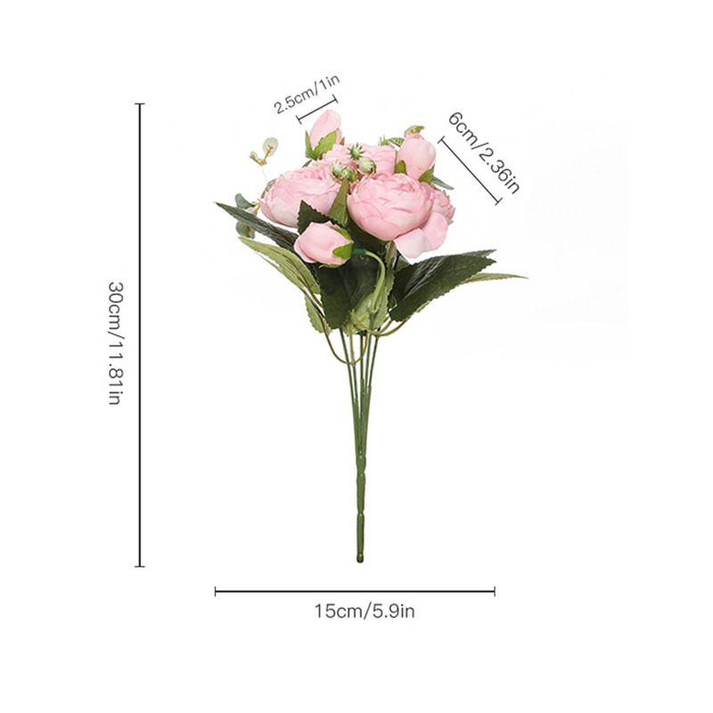 Flori artificiale Bujor de mătase roșie Trandafiri Vaze pentru decorațiuni interioare Buchet de mireasă Accesorii de nuntă Artizanat Cadouri DIY Plante false roz