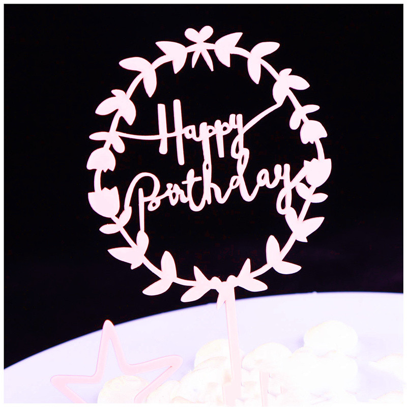 Naujas augalas Su gimtadieniu Torto kepurėlė Rožinė Auksinė Akrilas Gimtadienio vakarėlio tortų tvarsčių dekoracija Kūdikių vakarėliui Torto desertai dovana