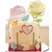 Rózsaszín arany akril születésnapi tortafedő hatszögű spanyol nyelvű tortafeltétek Desszertdísz Születésnapi buli-sütési kellékek