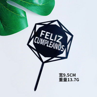 Rózsaszín arany akril születésnapi tortafedő hatszögű spanyol nyelvű tortafeltétek Desszertdísz Születésnapi buli-sütési kellékek