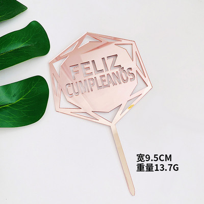 Rózsaszín arany akril születésnapi tortafedő hatszögű spanyol nyelvű tortafeltétek Desszertdísz Születésnapi buli-sütési kellékek