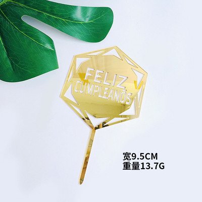 Rózsaszín arany akril születésnapi tortafedő hatszögű spanyol nyelvű tortafeltétek Desszertdísz Születésnapi buli-sütési kellékek