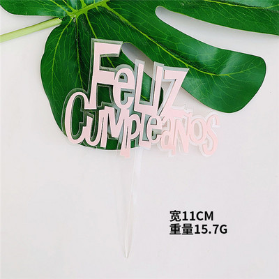 Rózsaszín arany akril születésnapi tortafedő hatszögű spanyol nyelvű tortafeltétek Desszertdísz Születésnapi buli-sütési kellékek