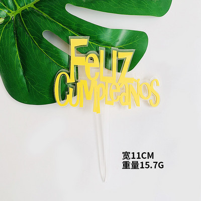 Rózsaszín arany akril születésnapi tortafedő hatszögű spanyol nyelvű tortafeltétek Desszertdísz Születésnapi buli-sütési kellékek