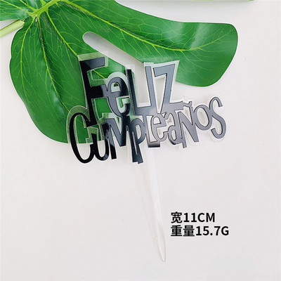 Rózsaszín arany akril születésnapi tortafedő hatszögű spanyol nyelvű tortafeltétek Desszertdísz Születésnapi buli-sütési kellékek