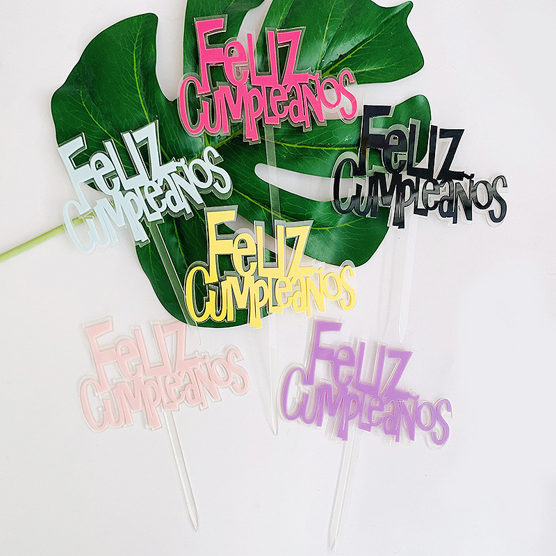 Rózsaszín arany akril születésnapi tortafedő hatszögű spanyol nyelvű tortafeltétek Desszertdísz Születésnapi buli-sütési kellékek