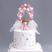 Egyedi virágok Esküvői ív tortafeltét születésnapi party sült torta behelyezett zászló sifon esküvői torta fedők születésnapi dekoráció