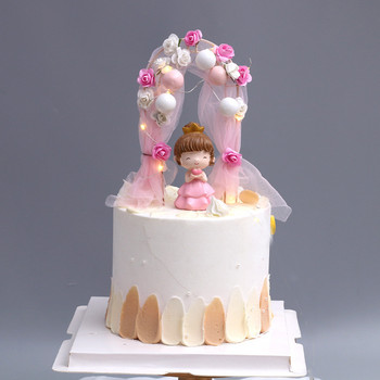 Уникални цветя Сватбена арка топер за торта парти за рожден ден изпечена торта вмъкнато знаме шифон топери за сватбена торта украса за рожден ден