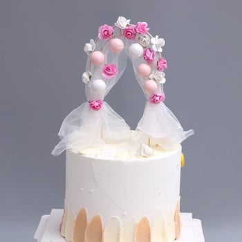Уникални цветя Сватбена арка топер за торта парти за рожден ден изпечена торта вмъкнато знаме шифон топери за сватбена торта украса за рожден ден