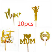 10 τμχ Happy Mothers' Day Cake Topper Χρυσό Ακρυλικό κάλυμμα για τη γιορτή του πατέρα για τη μαμά και τον μπαμπά Διακόσμηση τούρτας για πάρτι για τα γενέθλια