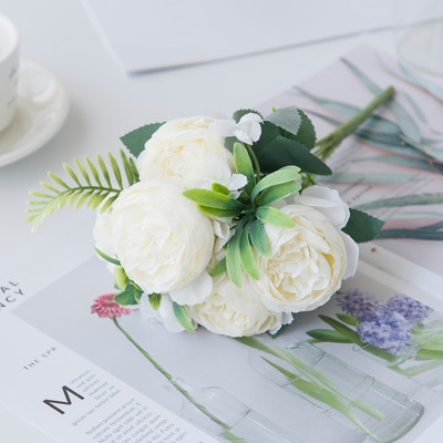 Művirág Vázák otthoni dekorációhoz Selyem Rózsa Bazsarózsa Mária menyasszonyi csokor Hamis növények Karácsonyi Esküvői Dekoratív Koszorú