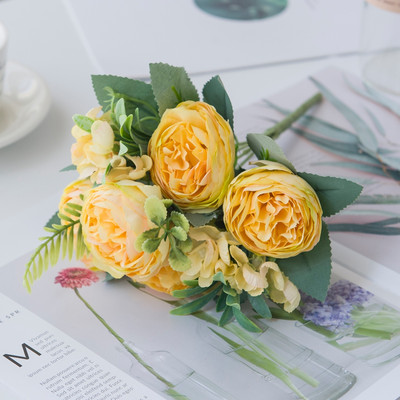 Művirág Vázák otthoni dekorációhoz Selyem Rózsa Bazsarózsa Mária menyasszonyi csokor Hamis növények Karácsonyi Esküvői Dekoratív Koszorú