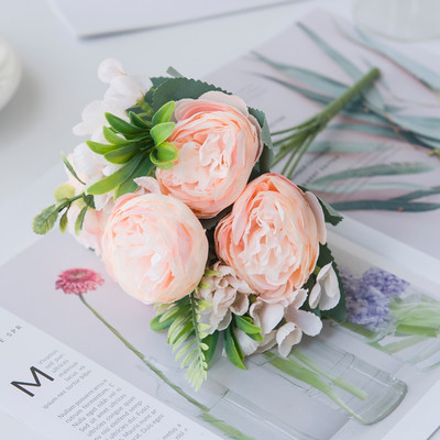 Művirág Vázák otthoni dekorációhoz Selyem Rózsa Bazsarózsa Mária menyasszonyi csokor Hamis növények Karácsonyi Esküvői Dekoratív Koszorú