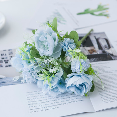 Flori artificiale Bujor roz Buchet de mireasa Hortensia de matase Plante false Centre de nunta Vaza de scena pentru decorarea masei de casa