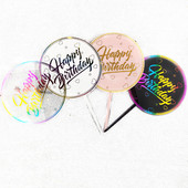 ins Akril Boldog születésnapot tortafeltétek színes kerek arany fekete születésnapi cupcake-feltétek Baby Shower partyhoz Desszert dekoráció