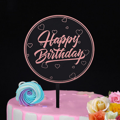 ins Akril Boldog születésnapot tortafeltétek színes kerek arany fekete születésnapi cupcake-feltétek Baby Shower partyhoz Desszert dekoráció