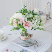 Flori artificiale de trandafir alb Buchet de bujor de mătase de înaltă calitate Decor de nuntă de acasă Vaze din plastic cu plante false pentru aranjament de masă