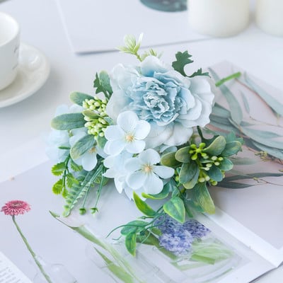 Flori artificiale de trandafir alb Buchet de bujor de mătase de înaltă calitate Decor de nuntă de acasă Vaze din plastic cu plante false pentru aranjament de masă