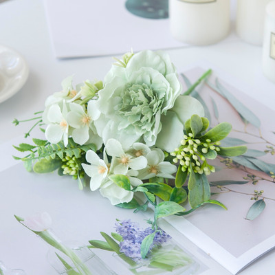 Flori artificiale de trandafir alb Buchet de bujor de mătase de înaltă calitate Decor de nuntă de acasă Vaze din plastic cu plante false pentru aranjament de masă