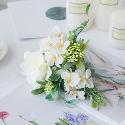 Flori artificiale de trandafir alb Buchet de bujor de mătase de înaltă calitate Decor de nuntă de acasă Vaze din plastic cu plante false pentru aranjament de masă