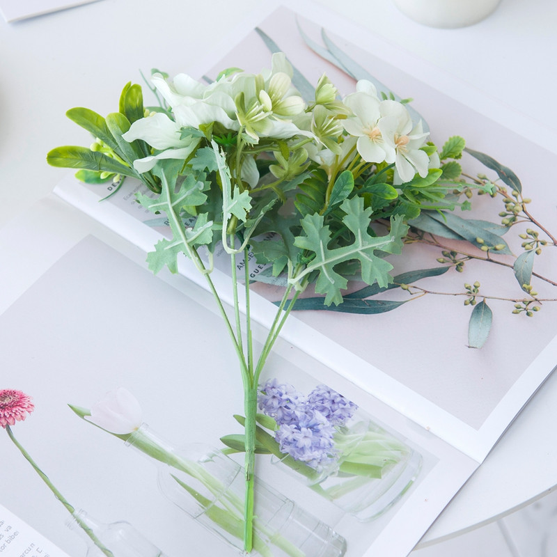 Flori artificiale de trandafir alb Buchet de bujor de mătase de înaltă calitate Decor de nuntă de acasă Vaze din plastic cu plante false pentru aranjament de masă