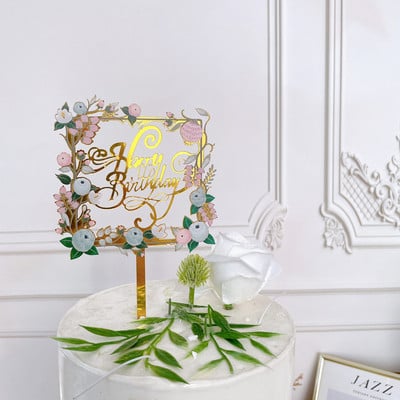 Topper acrilic pentru tort La mulți ani, concise, auriu, pentru petrecere de aniversare, pentru copii, cadou de sărbători, desert, decorare pentru Baby Shower
