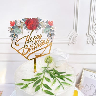 Topper acrilic pentru tort La mulți ani, concise, auriu, pentru petrecere de aniversare, pentru copii, cadou de sărbători, desert, decorare pentru Baby Shower