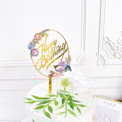 Topper acrilic pentru tort La mulți ani, concise, auriu, pentru petrecere de aniversare, pentru copii, cadou de sărbători, desert, decorare pentru Baby Shower