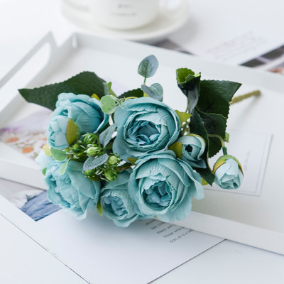 9 fejű művirág fehér bazsarózsa tearózsa őszi selyem váza barkácsoláshoz otthoni kertben esküvői dekoráció hamis növények