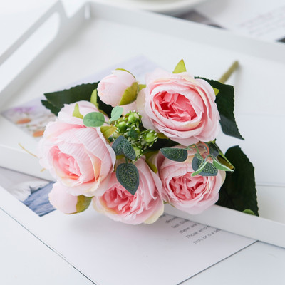 9 fejű művirág fehér bazsarózsa tearózsa őszi selyem váza barkácsoláshoz otthoni kertben esküvői dekoráció hamis növények