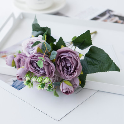 9 fejű művirág fehér bazsarózsa tearózsa őszi selyem váza barkácsoláshoz otthoni kertben esküvői dekoráció hamis növények