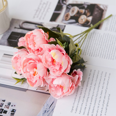 5 fej európai csinos menyasszonyi csokor esküvői selyem bazsarózsa Olcsó hamis növényi művirágok otthoni dekorációhoz karácsonyi beltéri