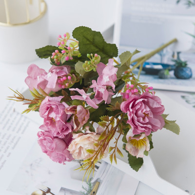 Umjetno cvijeće Veleprodaja Božićni ukrasi Vaze za dom Vjenčanje Ukrasne biljke Svileni božur DIY Ukrasne posude za cvijeće