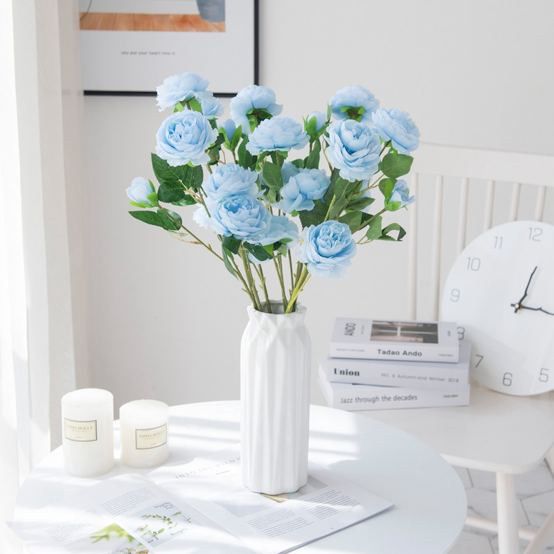 3 pead Kunstlilled Siidpojeng Jõulukaunistused Vaasid Koduaksessuaaridele Pulmadekoratiivsed Lilled Pruudikimp