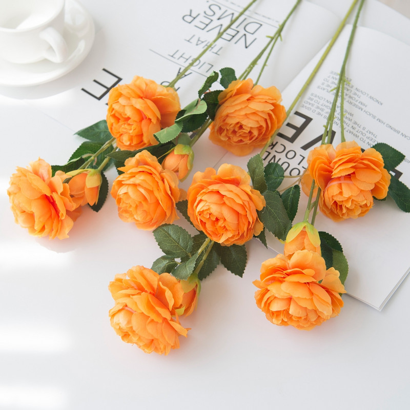 3 pead Kunstlilled Siidpojeng Jõulukaunistused Vaasid Koduaksessuaaridele Pulmadekoratiivsed Lilled Pruudikimp