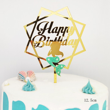 ins Mermaid Happy Birthday Cake Topper Golden Boy girl Acrylic Birthday Party Cake Toppers For Kids Διακόσμηση τούρτας Baby shower