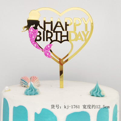 ins Mermaid Happy Birthday Cake Topper Golden Boy Girl Akrila dzimšanas dienas ballītes kūku pildītāji bērniem Kūkas dekorēšana Baby shower
