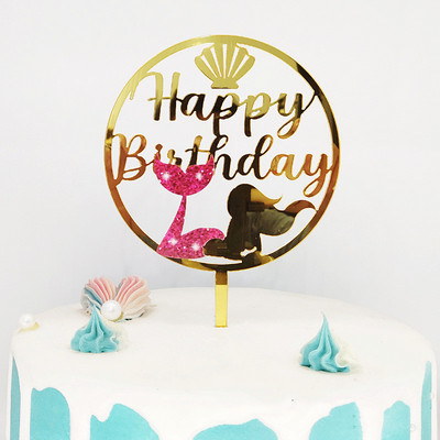ins Mermaid Happy Birthday Cake Topper Golden Boy Girl Akrila dzimšanas dienas ballītes kūku pildītāji bērniem Kūkas dekorēšana Baby shower