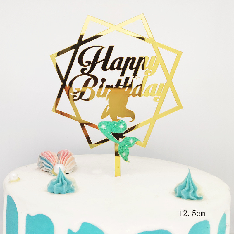 ins Mermaid Happy Birthday Cake Topper Golden Boy Girl Akrila dzimšanas dienas ballītes kūku pildītāji bērniem Kūkas dekorēšana Baby shower