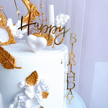 INS Happy Birthday Cake Topper Ροζ χρυσό ακρυλικό κάλυμμα για τούρτες για παιδιά Διακοσμήσεις κέικ πάρτι γενεθλίων με σημαία Δώρα για ντους μωρών