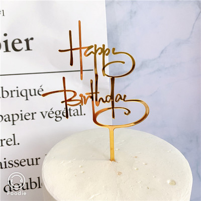 INS Happy Birthday Cake Topper Ροζ χρυσό ακρυλικό κάλυμμα για τούρτες για παιδιά Διακοσμήσεις κέικ πάρτι γενεθλίων με σημαία Δώρα για ντους μωρών