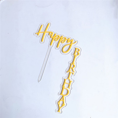 INS Happy Birthday Cake Topper Ροζ χρυσό ακρυλικό κάλυμμα για τούρτες για παιδιά Διακοσμήσεις κέικ πάρτι γενεθλίων με σημαία Δώρα για ντους μωρών