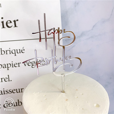 INS Happy Birthday Cake Topper Ροζ χρυσό ακρυλικό κάλυμμα για τούρτες για παιδιά Διακοσμήσεις κέικ πάρτι γενεθλίων με σημαία Δώρα για ντους μωρών