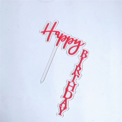 INS Happy Birthday Cake Topper Ροζ χρυσό ακρυλικό κάλυμμα για τούρτες για παιδιά Διακοσμήσεις κέικ πάρτι γενεθλίων με σημαία Δώρα για ντους μωρών