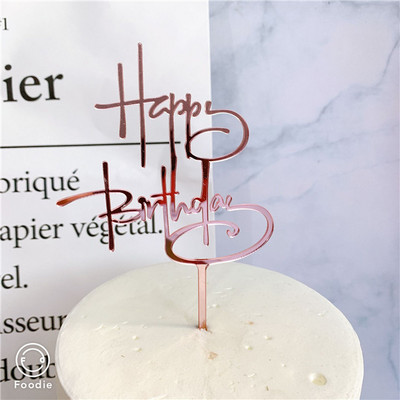 INS Happy Birthday Cake Topper Ροζ χρυσό ακρυλικό κάλυμμα για τούρτες για παιδιά Διακοσμήσεις κέικ πάρτι γενεθλίων με σημαία Δώρα για ντους μωρών