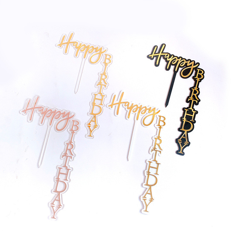 INS Happy Birthday Cake Topper Ροζ χρυσό ακρυλικό κάλυμμα για τούρτες για παιδιά Διακοσμήσεις κέικ πάρτι γενεθλίων με σημαία Δώρα για ντους μωρών