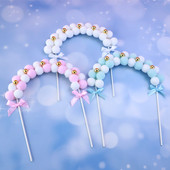 Szép pompon rózsaszín, kék íves esküvői torta teteje Boldog születésnapi parti torta felső zászlók Esküvői/babazuhany torta felső díszítése