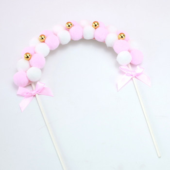 Lovely Pompon Pink Blue Arch Cake Topper Happy Birthday Party Cake Top Flags Γάμος/Baby shower cake topper topper